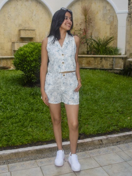 Conjunto en Lino Beige con Estampado