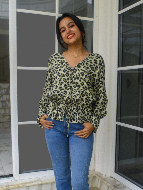 Blusa Animal Print Verde en Viscosa