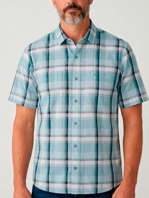 Camisa Manga Corta a Cuadros con Doble Bolsillo