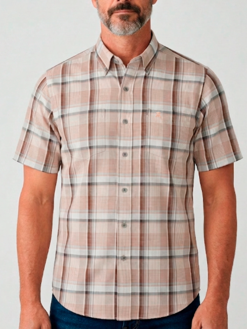 Camisa Manga Corta a Cuadros con Doble Bolsillo