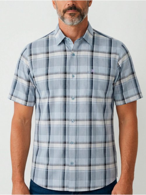 Camisa Manga Corta a Cuadros con Doble Bolsillo