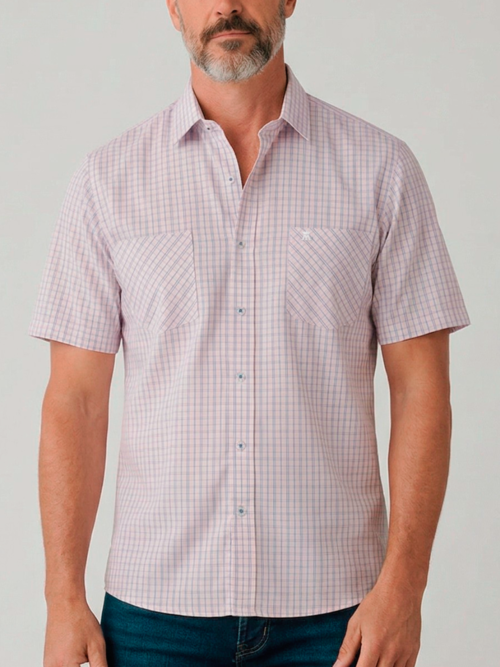 Camisa Manga Corta Micro Cuadros con Doble Bolsillo