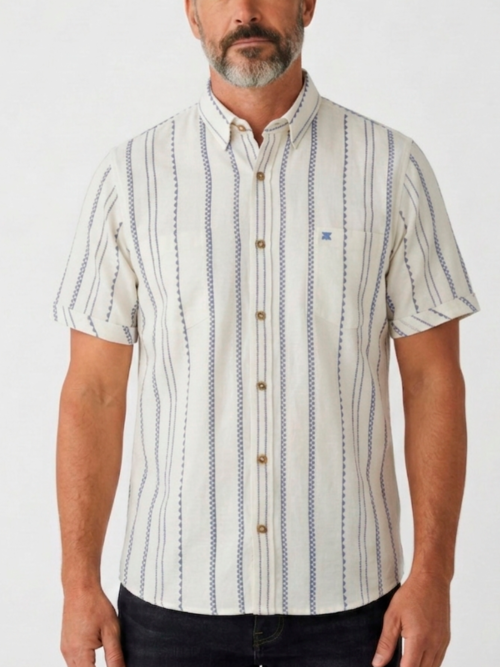 Camisa Manga Corta Rayas Verticales con Doble Bolsillo