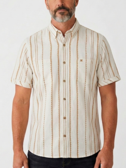 Camisa Manga Corta Rayas Verticales con Doble Bolsillo