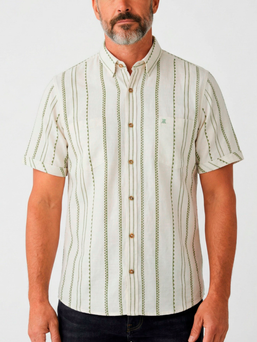 Camisa Manga Corta Rayas Verticales con Doble Bolsillo