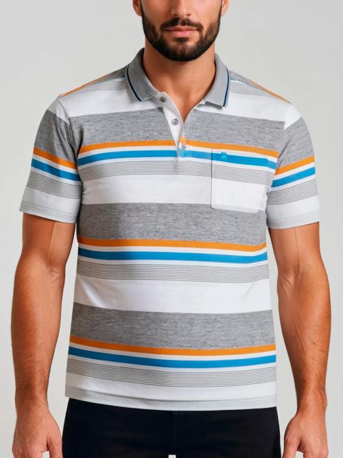 Polo Hombre Rayas Horizontales con Bolsillo
