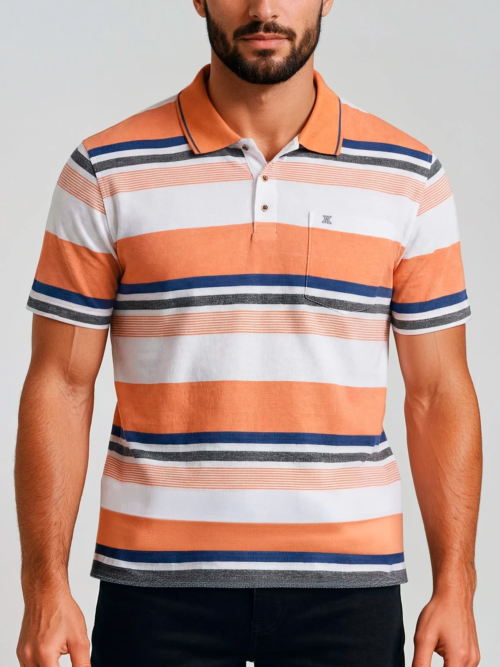 Polo Hombre Rayas Horizontales con Bolsillo