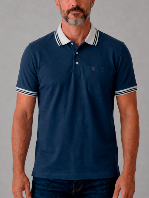 Polo Hombre Unicolor con Cuello en Contraste.