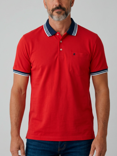 Polo Hombre Unicolor con Cuello en Contraste