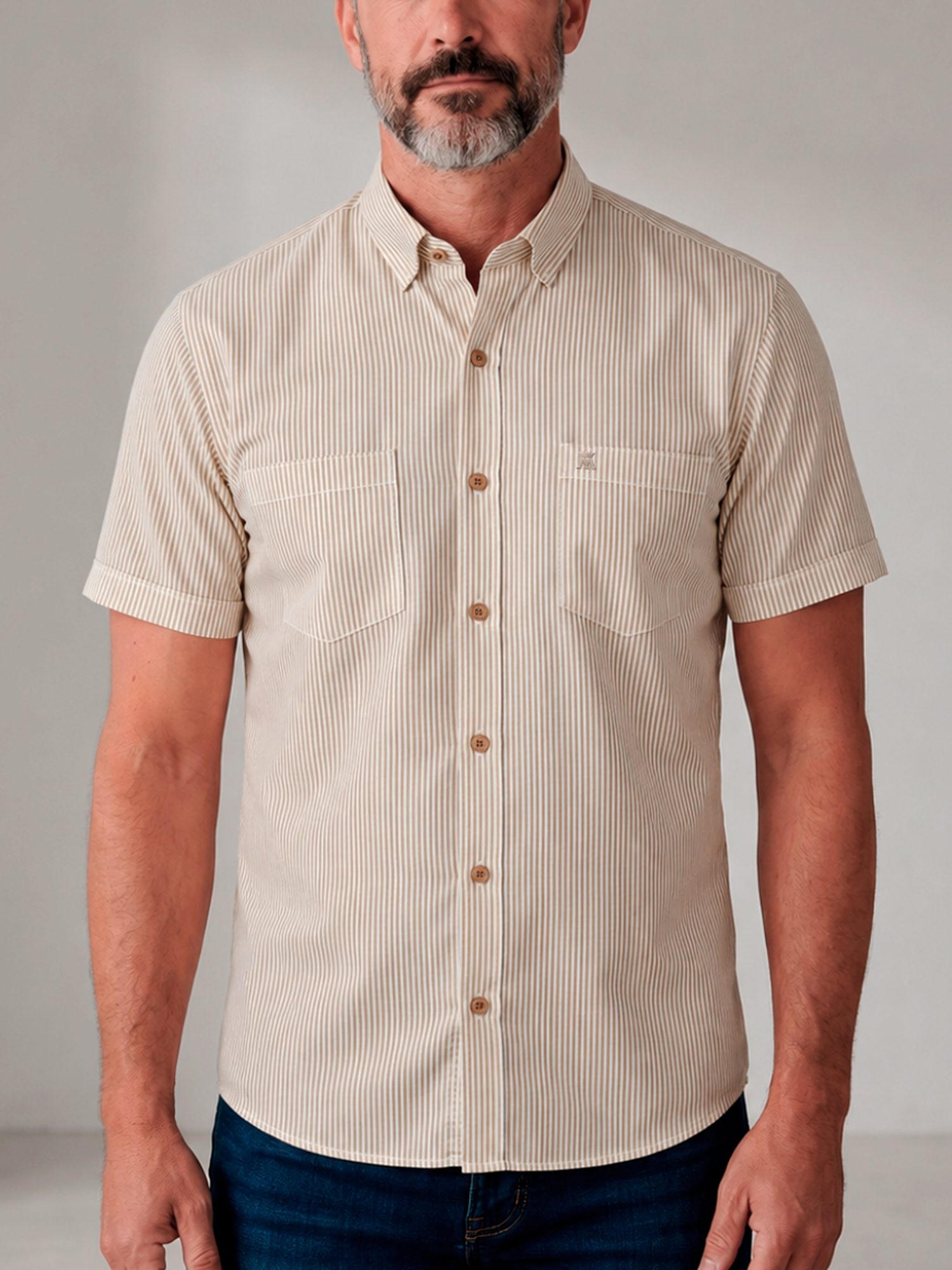 Camisa Hombre Manga Corta con Rayas