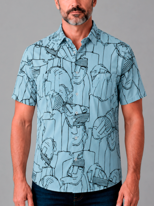 Camisa Manga Corta Hombre Estampado Artístico