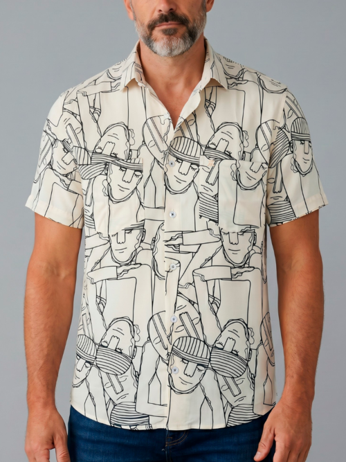 Camisa Manga Corta Hombre Estampado Artístico