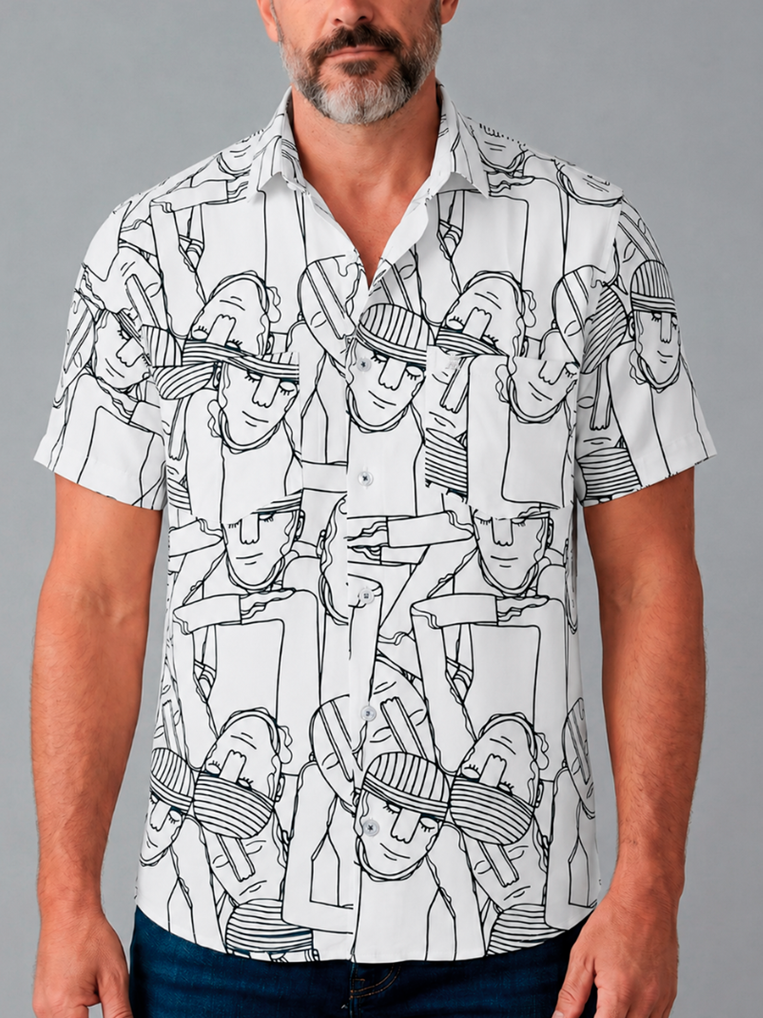 🟢 TÍTULO SEO Camisa Manga Corta Hombre Estampado Artístico