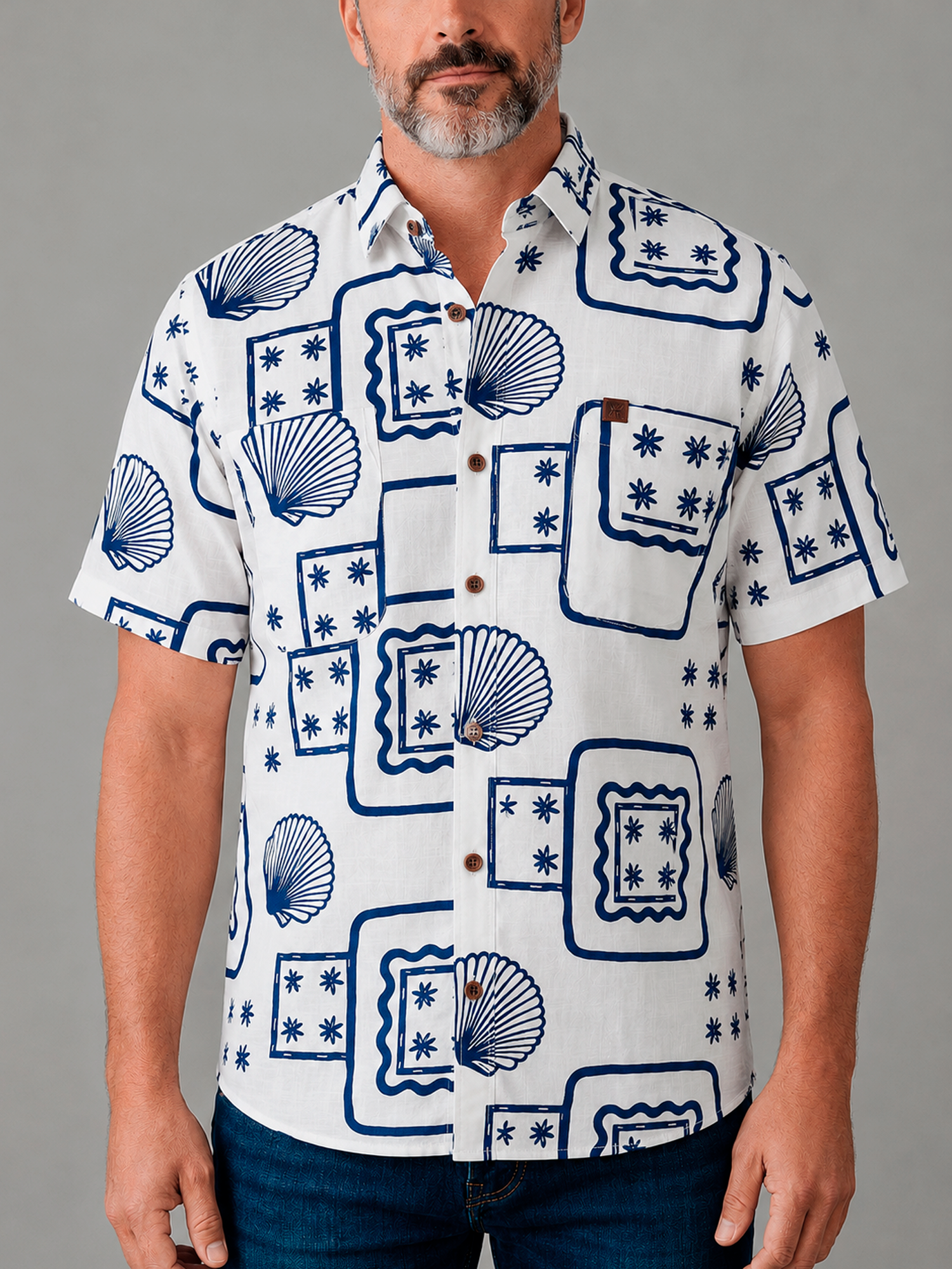 Camisa Manga Corta Hombre Blanca con Estampado