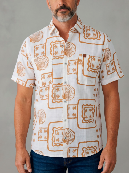 Camisa Manga Corta Hombre Blanca con Estampado