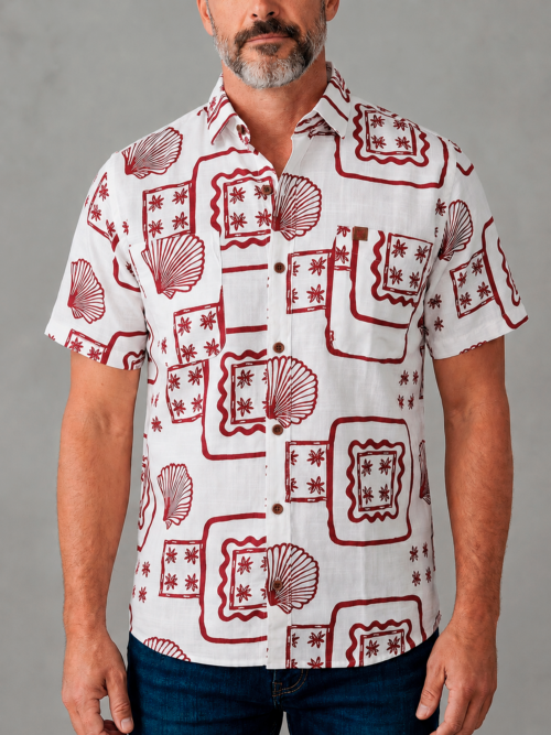 Camisa Manga Corta Hombre Blanca con Estampado