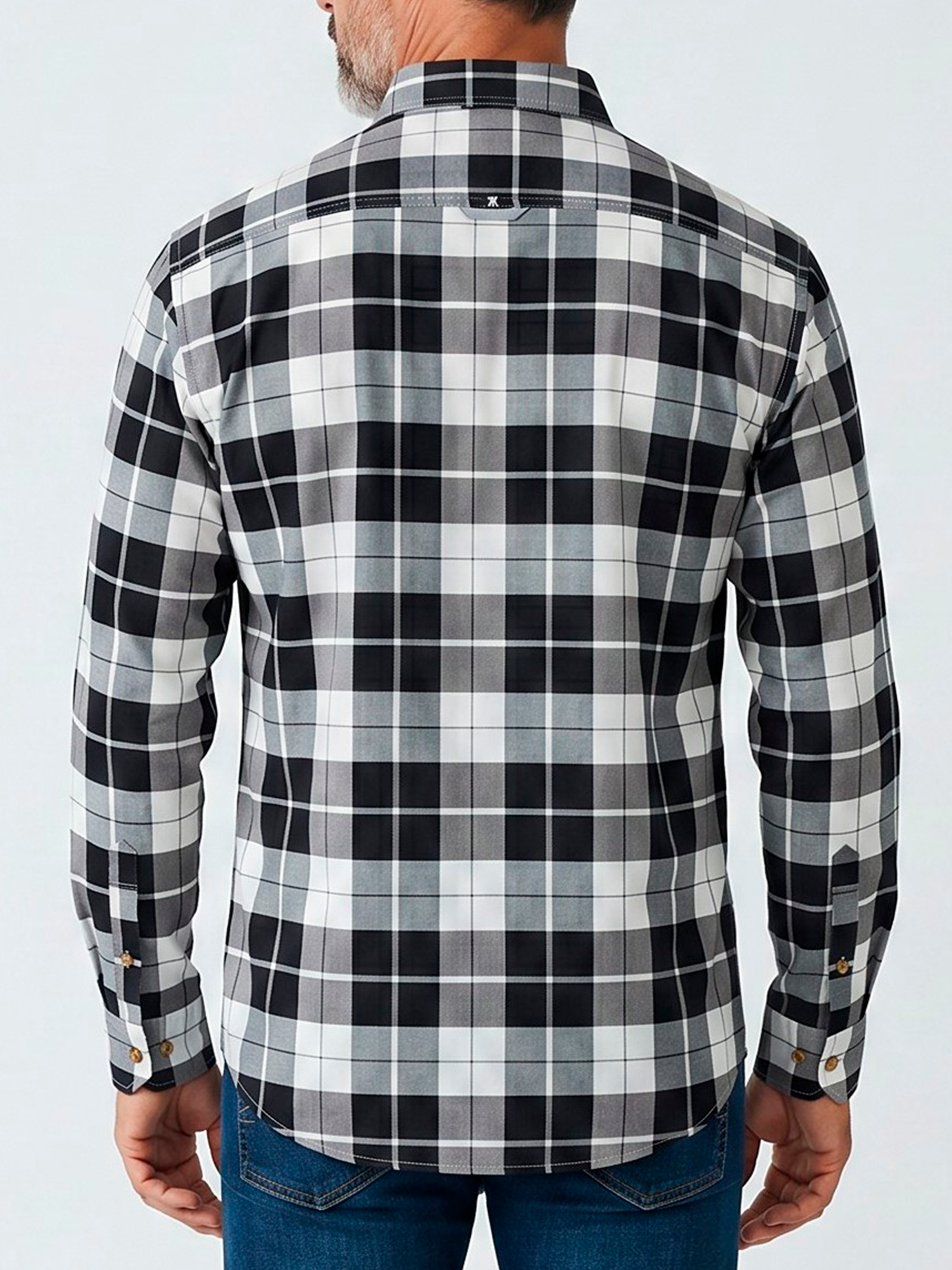 Camisa Hombre Manga Larga de Cuadros 017026 Negro - Imagen 2