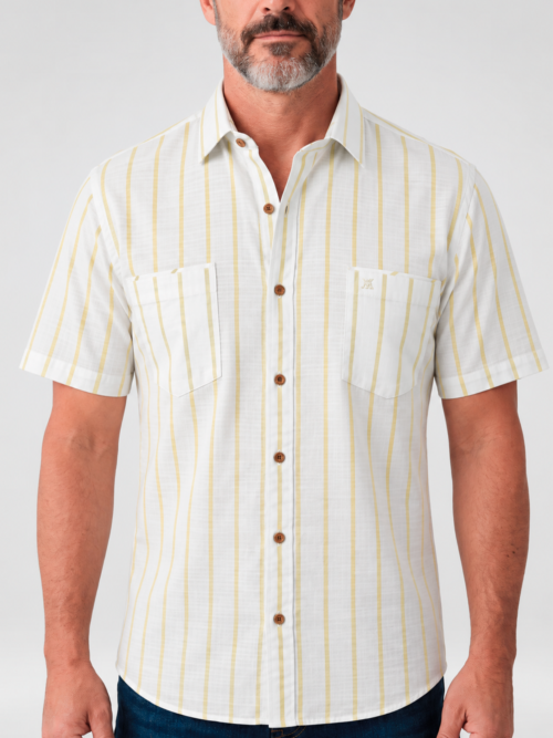 Camisa para Hombre Manga Corta Blanca con Líneas Verticales