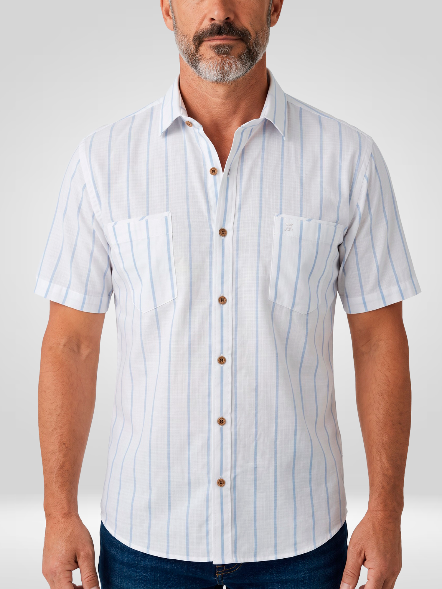 Camisa para Hombre Manga Corta Blanca con Líneas Verticales