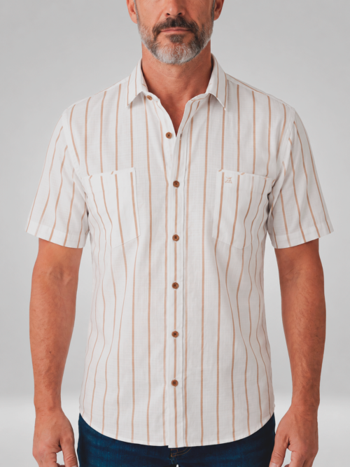 Camisa para Hombre Manga Corta Blanca con Líneas Verticales